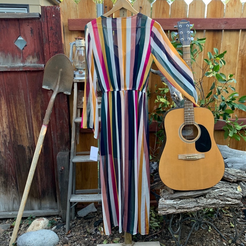 “Love, Fire” Full Length Long Sleeve Striped Dress - Picture 2 of 11
